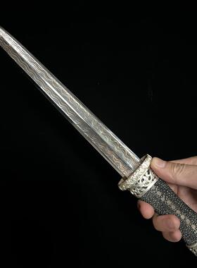【紫荆短剑】白铜镀银装具排珠鱼皮短剑大马士革夹木纹金唐剑未开