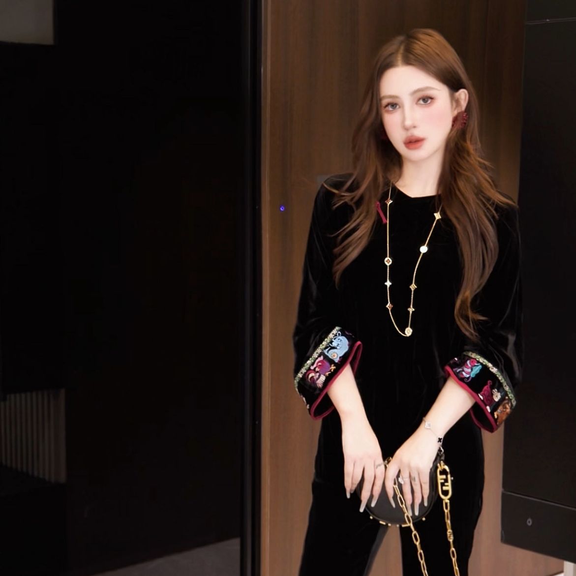 G.yantong彦彤100%桑蚕丝高端新中式重工丝绒上衣秋季长袖DD1213 - 图0