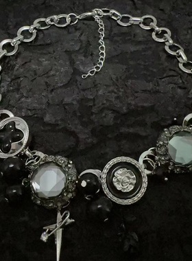 BKP 「黑色记忆」玫瑰纽扣星星项链y2k重工暗黑哥特朋克亚辣妹