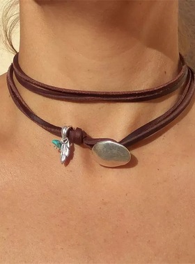 波西米亚松石项链vtg多层choker