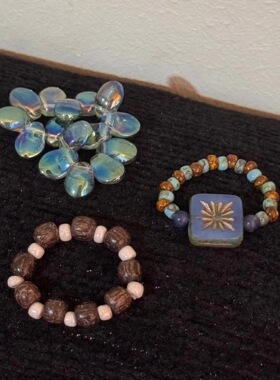 BKP曼谷公园「蝶豆蓝」美拉德复古捷克珠戒指琉璃小众设计民族风