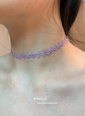 紫色蕾丝花边choker颈链女春夏彩色颈带项圈波西米亚风显白锁骨链