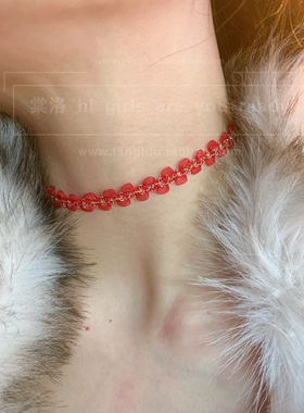 棠洛 红色波浪金丝choker颈链女细款显脖子细长项圈个性小众颈带