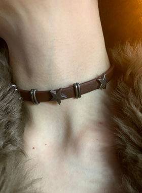 棠洛 一款两戴咖色星星choker颈链女废土辣妹风项圈小众个性颈带