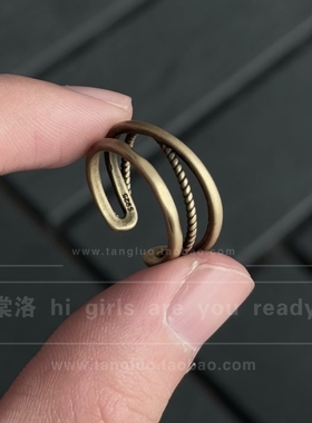 vintage 做旧缠绕戒指女独特古铜指环小众设计感叠戴指环高级感潮