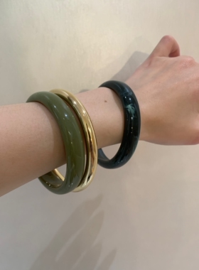 水墨晕染绿色系叠戴手镯女小众独特波西米亚风手环树脂圆形手饰品