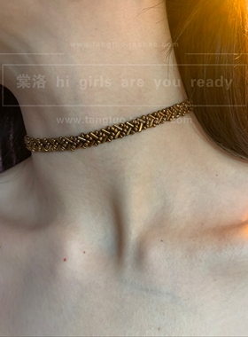 手作款 废土风choker颈链女咖色美拉德锁骨链波西米亚风颈链配饰