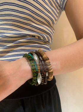 棠洛vintage多层椰壳木珠手链女叠戴波西米亚风手串手饰品2025潮