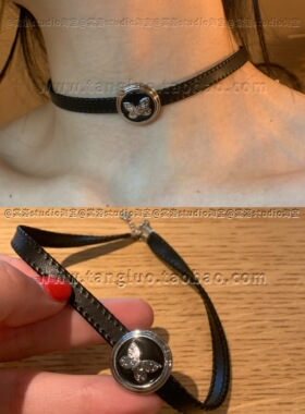 棠洛「蝴蝶秘境」黑色进口软皮革choker颈链女小众个性甜酷项圈潮
