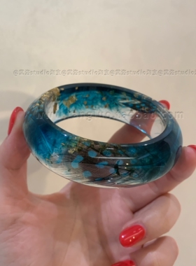 蓝孔雀羽毛 树脂手镯女原创设计波西米亚风春夏夸张圆形手环高级