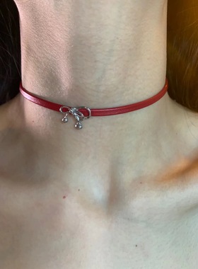「小猫听众」辣妹蝴蝶结choker颈链女软皮革锁骨链细款项圈个性潮
