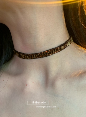 棠洛 原创手作咖色钉珠choker颈链女波西米亚风废土布艺项圈2026