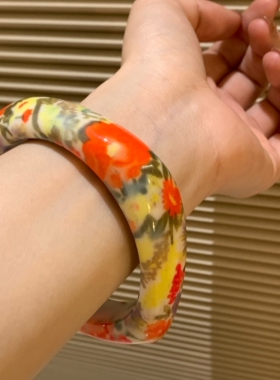彩色合集 ins风度假宽版圆形树脂手镯女夸张个性y2k春夏手饰品