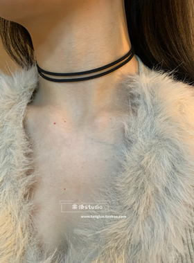 【棠洛】双层黑色麂皮choker极简黑色素链项圈甜酷辣妹颈带2026潮