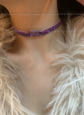 紫色细闪choker颈链女个性独特布艺颈带y2k亚文化项圈小众高级潮