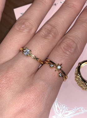 Lucky girls 金色系星芒戒指叠戴女美高辣妹开口食指戒指小众高级