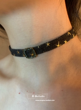 棠洛 y2k星星牛仔布choker项圈女甜酷辣妹风黑色布艺颈带2026爆款