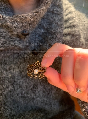 棠洛 vintage古着戒指女小众个性做旧感食指戒指叠戴开口可调节潮