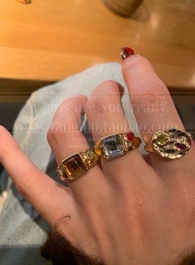 四件套方形戒指 欧美辣妹风小众叠戴夸张戒指女高级感独特指环潮