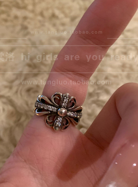 棠洛vintage微镶钻版十字架戒指女甜酷风宽版指环开口可调节2026