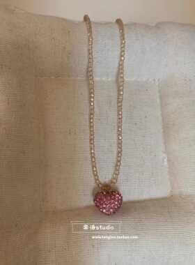 纯欲感粉色立体小爱心水晶锁骨链女小众巨好看choker项链短款配饰