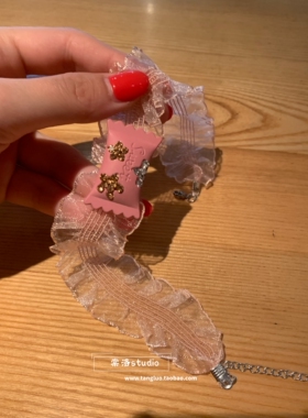 棠洛 y2k甜心派对闪钻糖果choker颈链女个性辣妹蕾丝项圈粉色颈带