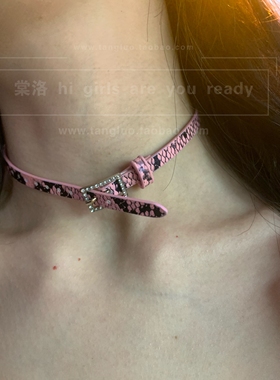 y2k千禧辣妹风豹纹choker颈链女个性朋克皮革颈带项链配饰锁骨链