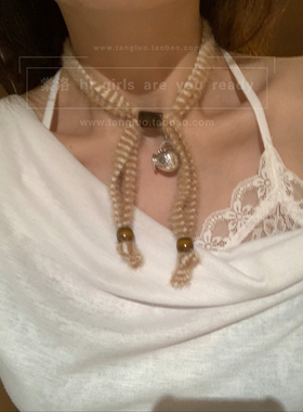 毛绒绒咖色条纹choker颈链女秋冬波西米亚风短款围脖锁骨项链女潮