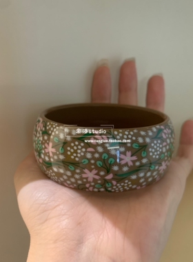 vintage‘藤花’系列古早感彩色碎花手镯女小众圆形树脂手环个性
