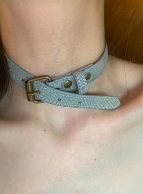 水洗牛仔做旧五角星choker