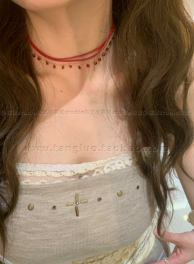 棠洛 原创一条三层红色皮革流苏choker颈链女显白辣妹锁骨链2026