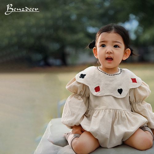 韩国benzdeer  婴幼儿优可丝刺绣花瓣造型围嘴男女宝宝口水巾配件 - 图3