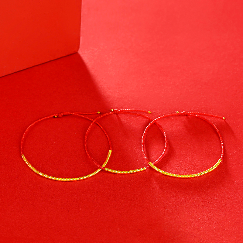 999足金手绳金圈本命年编织手链 百利金珠宝手饰