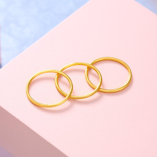 黄金戒指999足金细素圈光面小克重叠戴情侣一对闭口实心纯金女男 - 图0