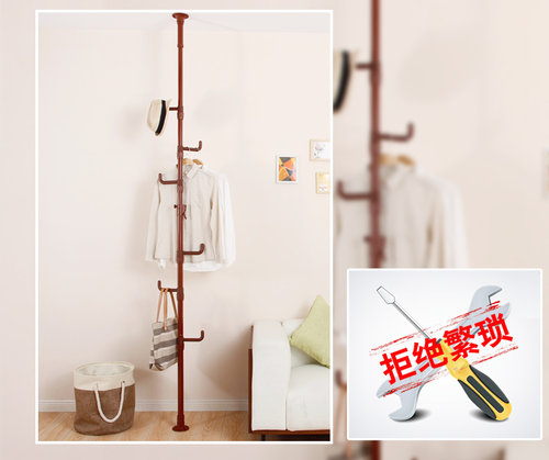 顶天立地衣帽架挂衣架落地卧室门厅玄关伸缩单杆晒衣架铁艺晾衣架 - 图0