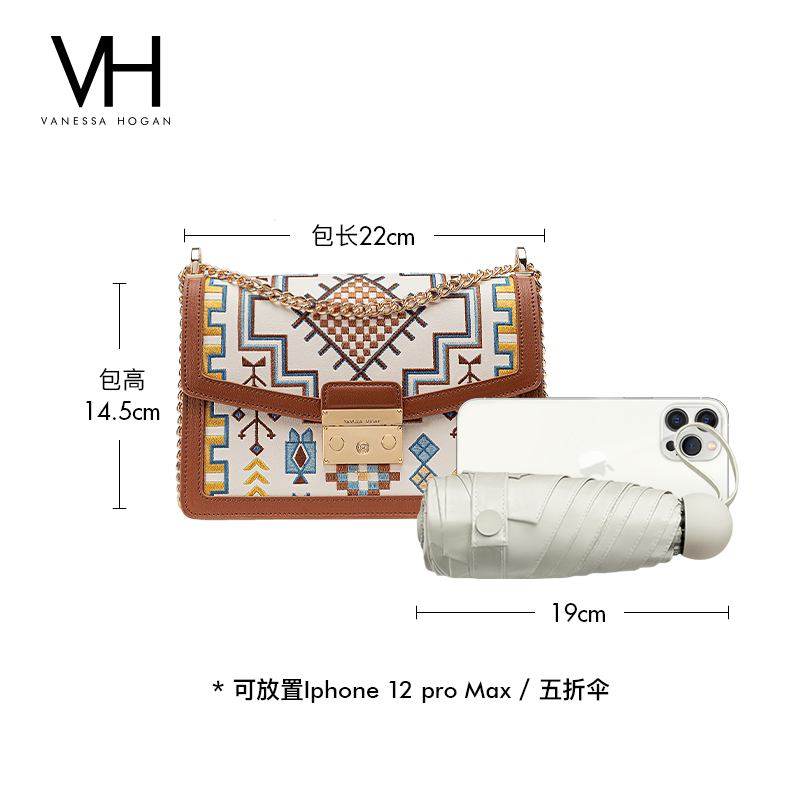 【送礼推荐】VH女包刺绣风琴包轻奢品牌潮流单肩包高级精致斜挎包 - 图2