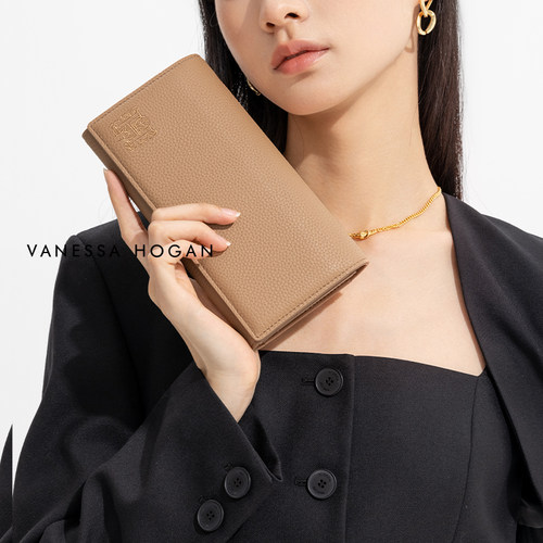 VH女包吉吉钱包真皮长款钱包便携卡包头层牛皮手拿包包质感皮夹包 - 图0