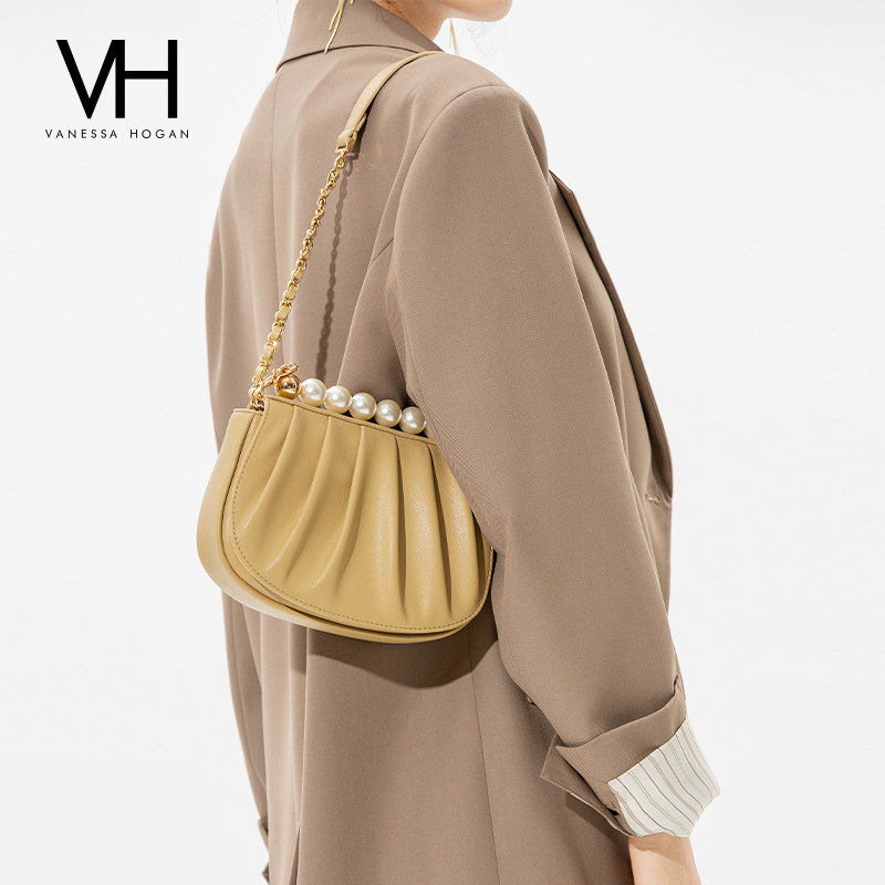 vh 2022新款褶皱珍珠贝壳轻奢马鞍包 vanessahogan女士包袋