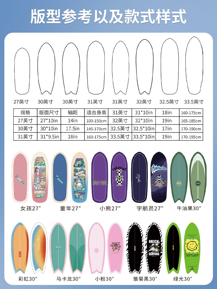 MECK陆地冲浪板PU桥专业板初学者陆冲板男女生carver刷街代步滑板 - 图0