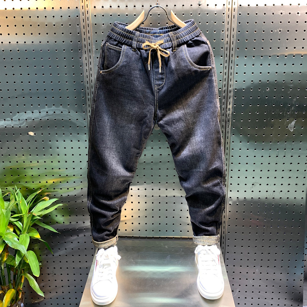 牛仔裤男哈伦裤宽松百搭潮牌ins百搭青年松紧腰直脚休闲男裤长裤,淘宝优惠券,粉丝福利购,淘宝优惠卷