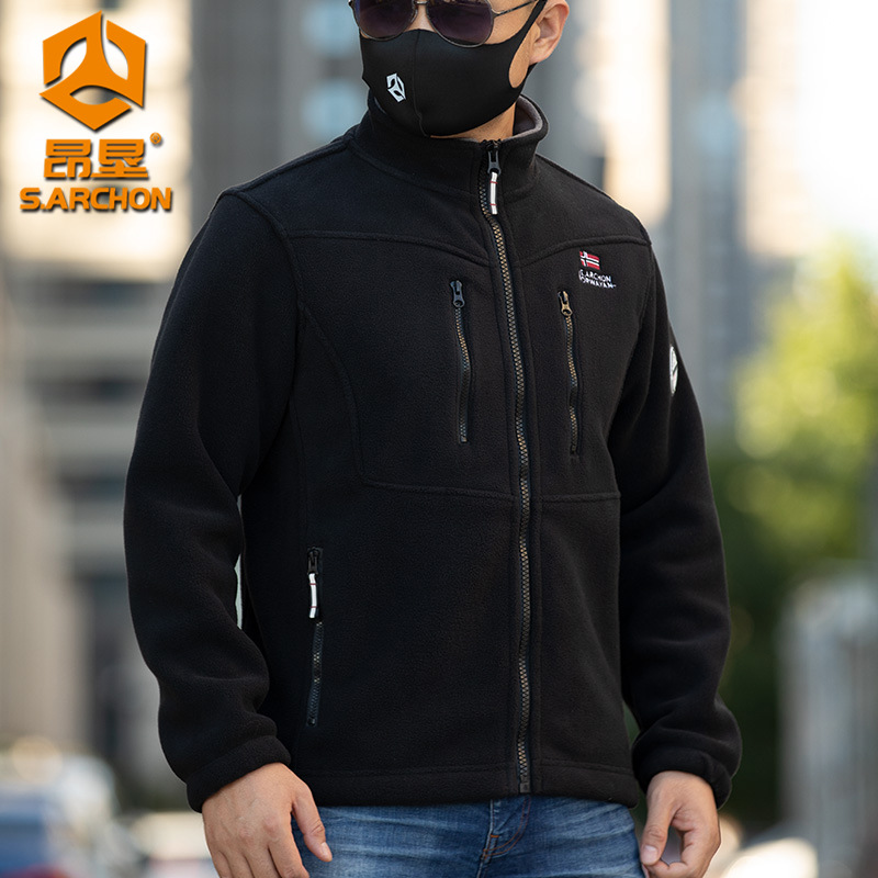 秋冬Nuowei抓绒衣加绒加厚冲锋衣户外登山徒步战术夹克510克立领 - 图1