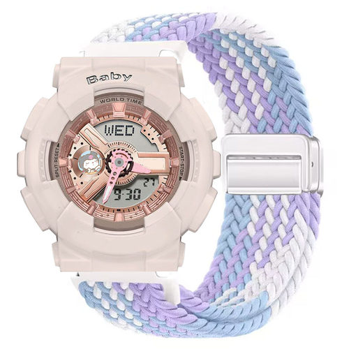 适用casio卡西欧BABY-G手表带女BA-110/112/100磁吸编织透气腕带 - 图0