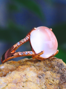 寻她女天然粉晶芙蓉石原创戒指