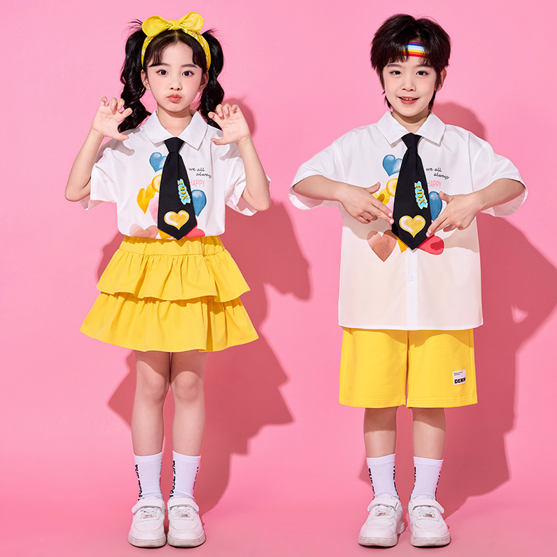 六一儿童啦啦队演出服幼儿园港风衬衫短袖小学生运动会表演服装 - 图2