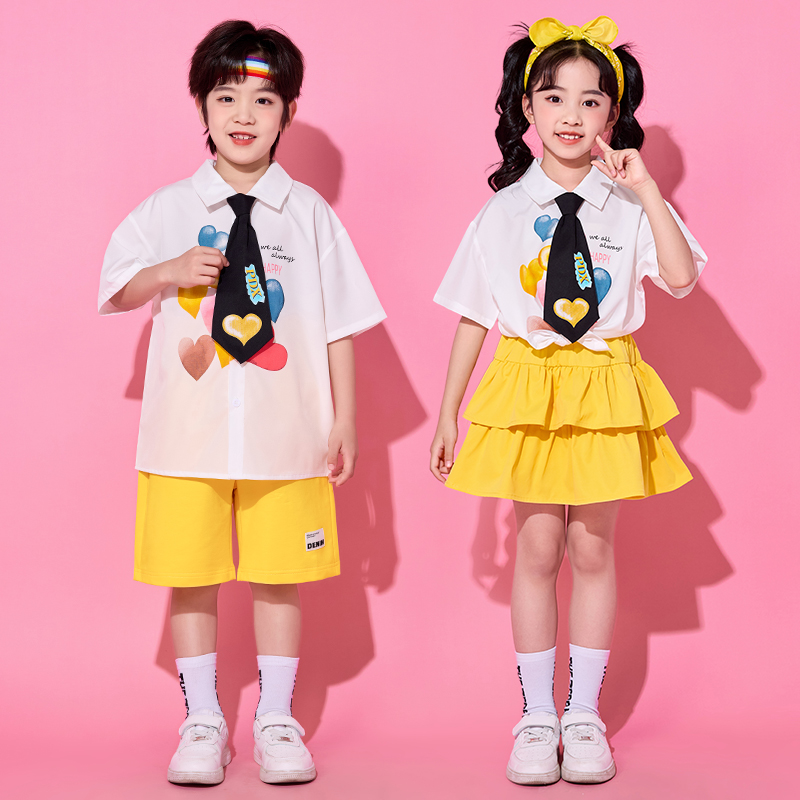 六一儿童啦啦队演出服幼儿园港风衬衫短袖小学生运动会表演服装 - 图1