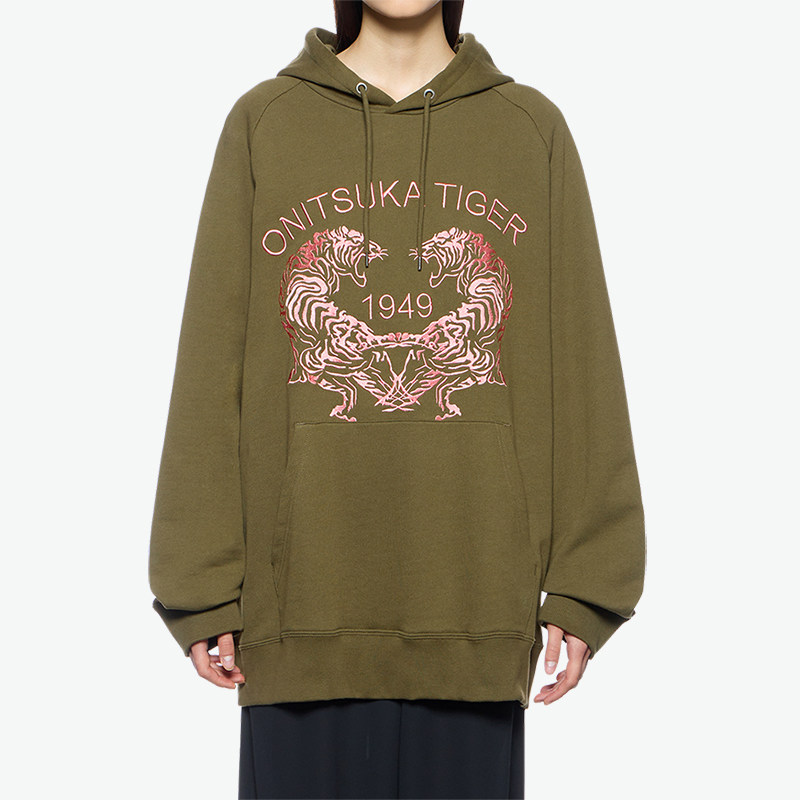 [经典]Onitsuka Tiger鬼塚虎男女同款春季休闲百搭套头连帽卫衣
