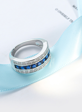 铂金男士戒指霸气欧美坦桑石