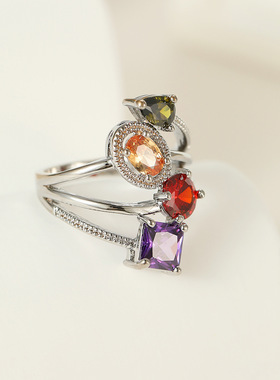 男女合金冷淡风不规则宝石戒指