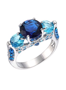 闪亮霸气欧美男士指环托帕海蓝石