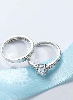 组合镶满钻锆石求婚镀白金对戒